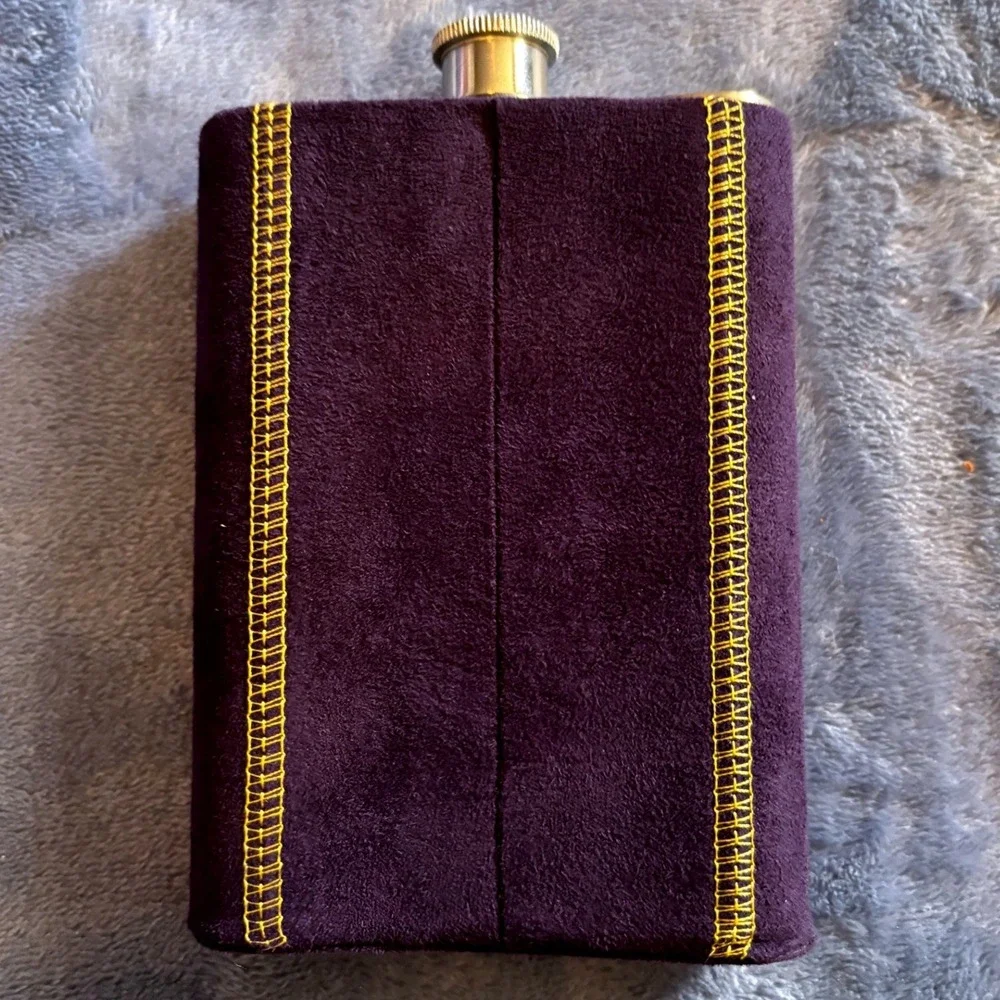 Crown Royal Purple Suede Wrapped‎ Stainless Steel Flask Gold Logo Barware